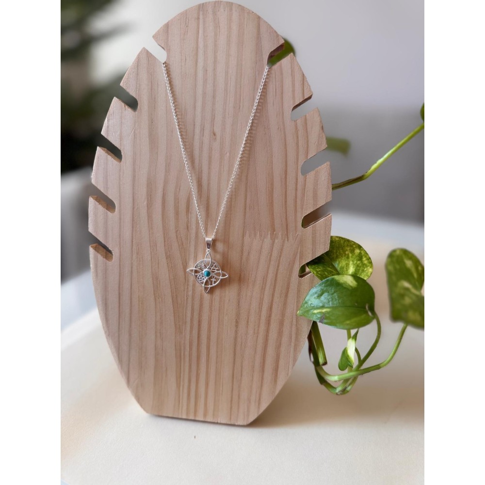 Collar Nudo de Bruja con piedra Turquesa- Plata de ley