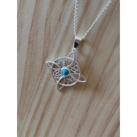 Collar Nudo de Bruja con piedra Turquesa- Plata de ley