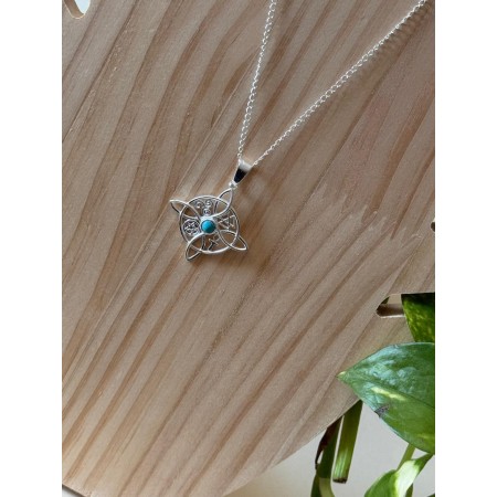 Collar Nudo de Bruja con piedra Turquesa- Plata de ley