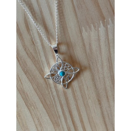 Collar Nudo de Bruja con piedra Turquesa- Plata de ley