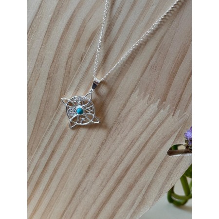 Collar Nudo de Bruja con piedra Turquesa- Plata de ley