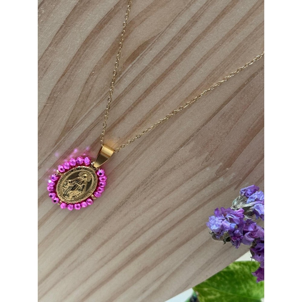 Medalla Milagrosa estilo Vintage con perlitas Rosas
