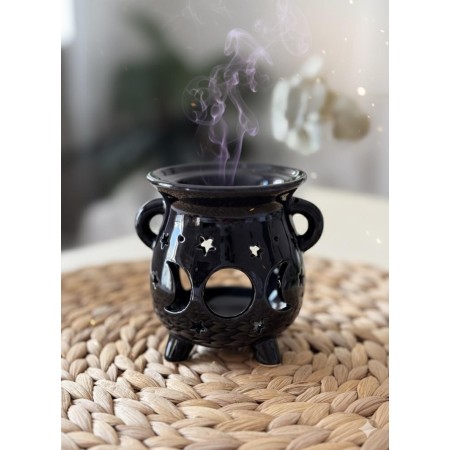 Quemador de Aceite Caldero Triple Luna – Negro Cerámica