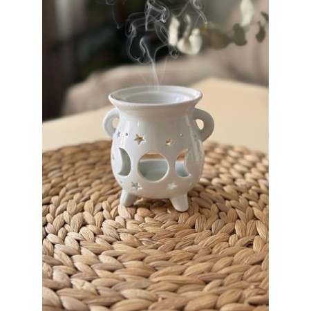 Quemador de Aceite Caldero Triple Luna – Blanco Cerámica