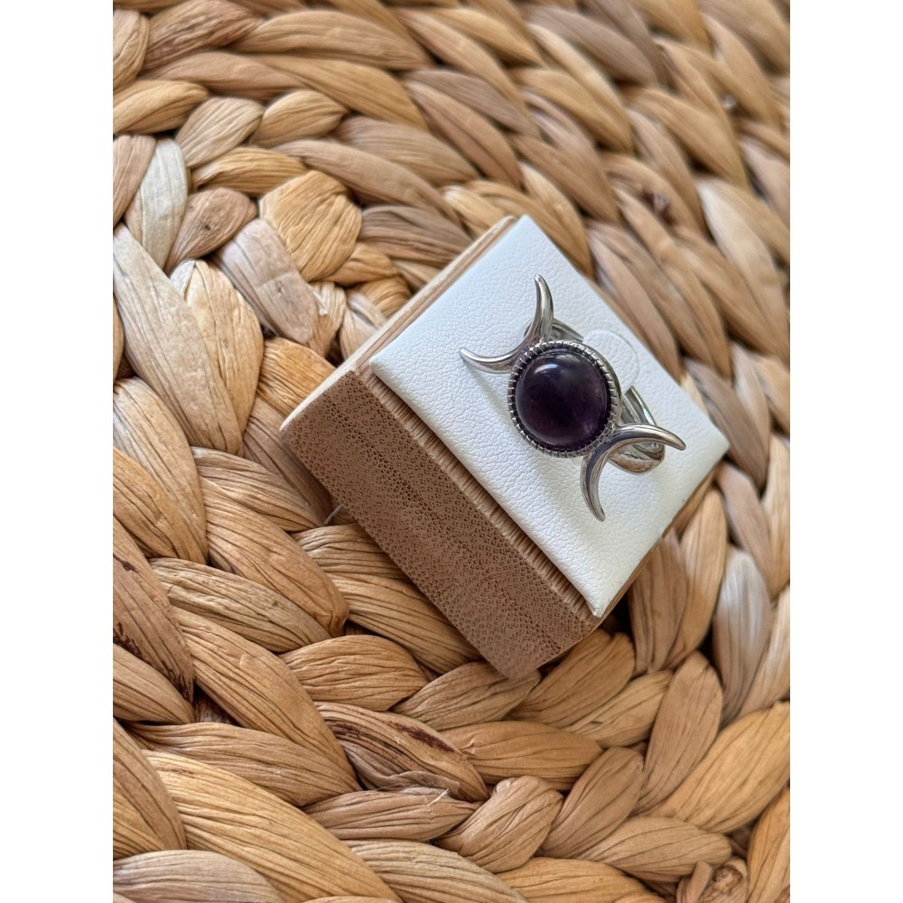 Anillo Triple Luna  Amatista- Latón