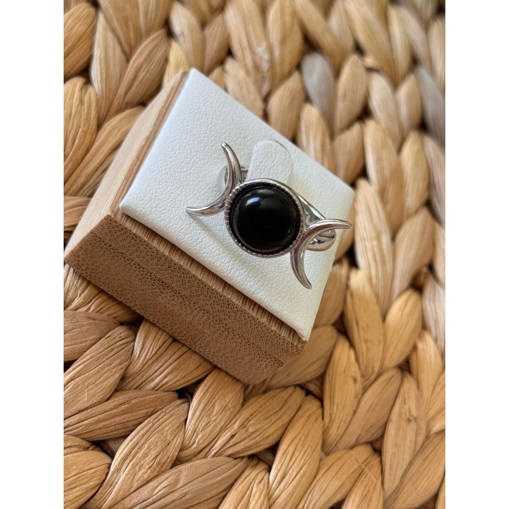 Anillo Triple Luna Piedra Ónix - Latón