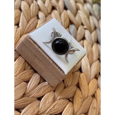 Anillo Triple Luna Piedra Ónix - Latón