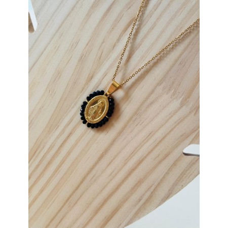 Medalla Milagrosa estilo Vintage con perlitas Negras