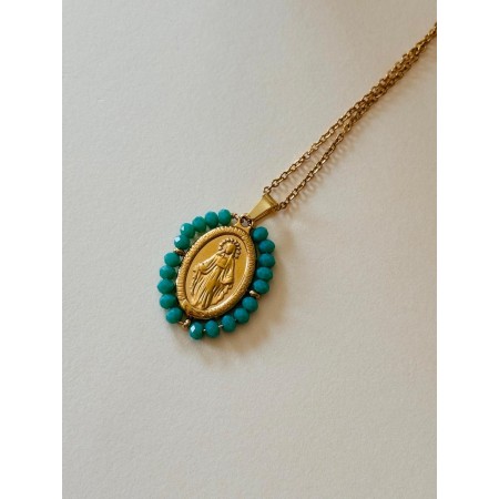 Medalla Milagrosa estilo Vintage con perlitas Turquesa