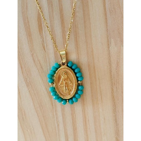 Medalla Milagrosa estilo Vintage con perlitas Turquesa