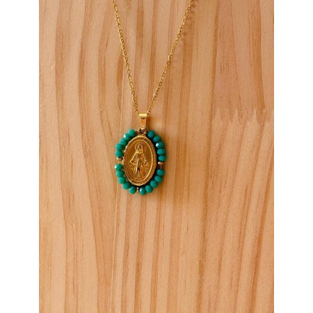 Medalla Milagrosa estilo Vintage con perlitas Turquesa