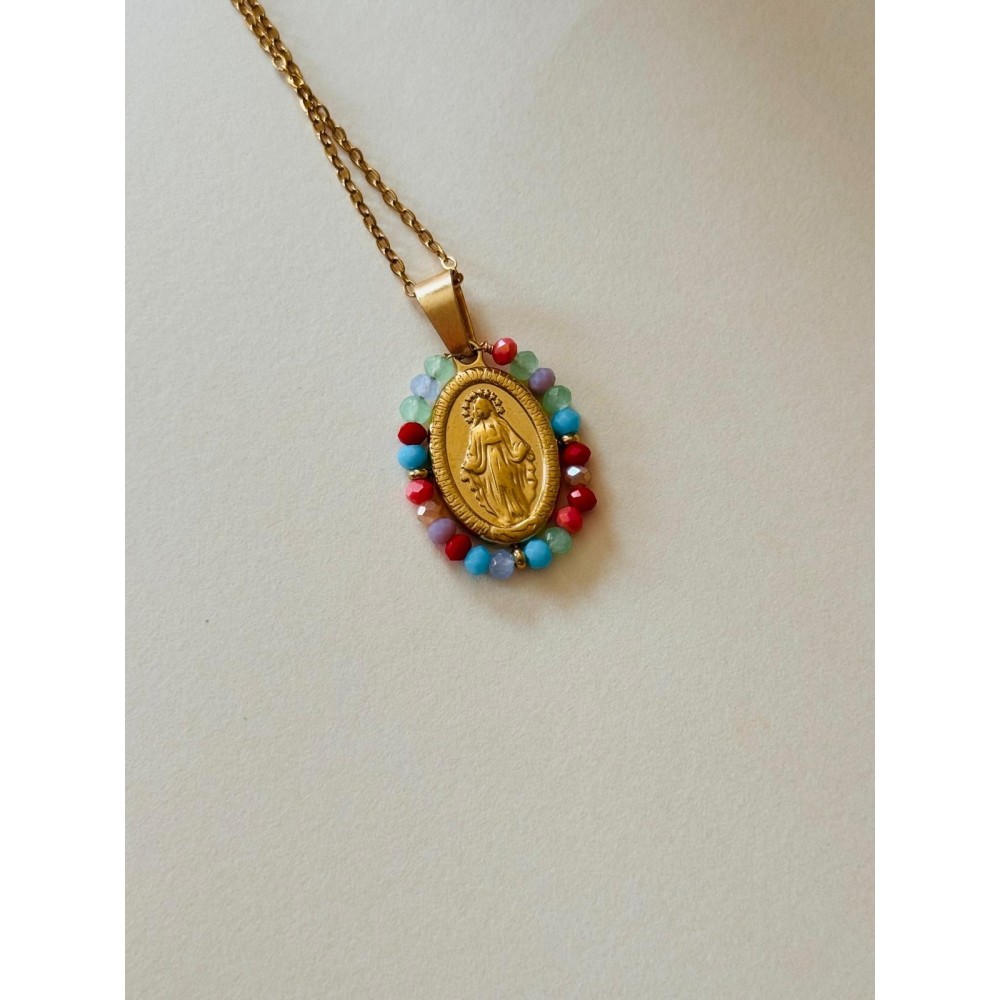 Medalla Milagrosa estilo Vintage con perlitas de Colores