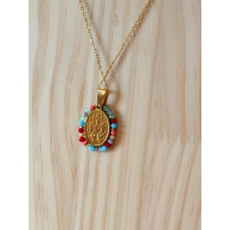 Medalla Milagrosa estilo Vintage con perlitas de Colores