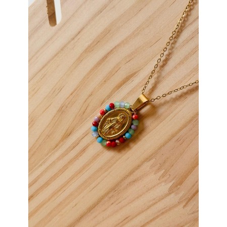 Medalla Milagrosa estilo Vintage con perlitas de Colores
