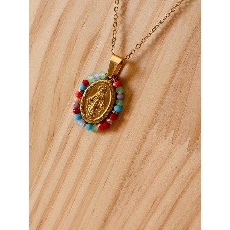 Medalla Milagrosa estilo Vintage con perlitas de Colores