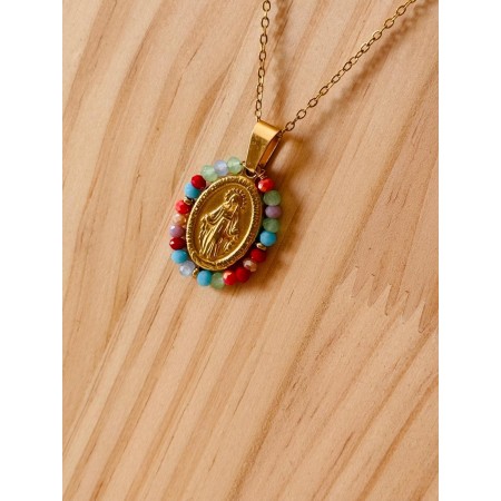 Medalla Milagrosa estilo Vintage con perlitas de Colores