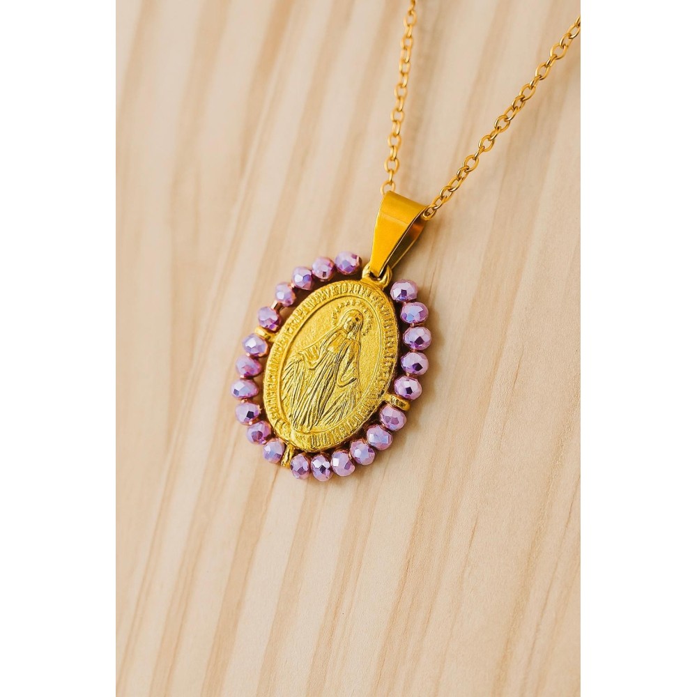 Medalla Milagrosa estilo Vintage con perlitas Purpura