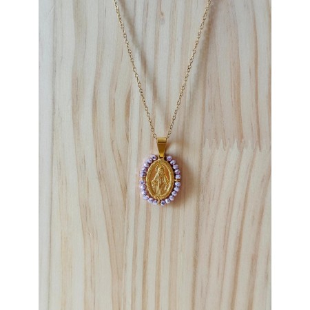 Medalla Milagrosa estilo Vintage con perlitas Purpura